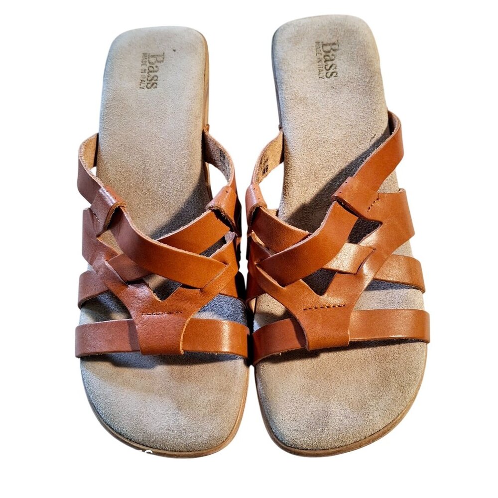 Bass Womens Albero Brown Leather Slide Sandals 8M Made In Italy